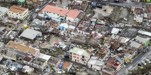 An aerial photography taken and released by the Dutch department of Defense on September 6, 2017 shows the damage of Hurricane Irma in Philipsburg, on the Dutch Caribbean island of Sint Maarten. Hurricane Irma sowed a trail of deadly devastation through the Caribbean on Wednesday, reducing to rubble the tropical islands of Barbuda and St Martin. / AFP PHOTO / ANP / Gerben van Es / Netherlands OUT / RESTRICTED TO EDITORIAL USE - MANDATORY CREDIT "AFP PHOTO / DUTCH DEFENSE MINISTRY/GERBEN VAN ES" - NO MARKETING NO ADVERTISING CAMPAIGNS - NO ARCHIVES - NO SALE- DISTRIBUTED AS A SERVICE TO CLIENTS