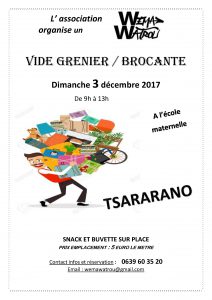 Vide grenier/Brocante le 3 décembre à l’école maternelle de Tsararano