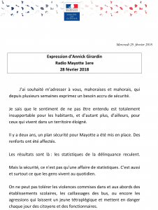 Expression d'Annick Girardin à Mayotte 1ere - 28 février 2018-1