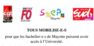 Une intersyndicale de l’éducation va manifester pour que les bachelier-e-s de Mayotte puissent avoir accès à l’Université