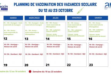 Planning des vaccinations durant les vacances scolaires du 12 au 23 octobre