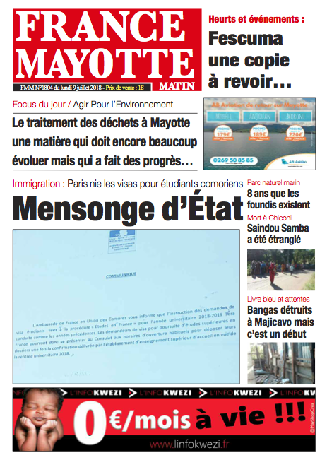 France Mayotte Lundi 9 juillet 2018