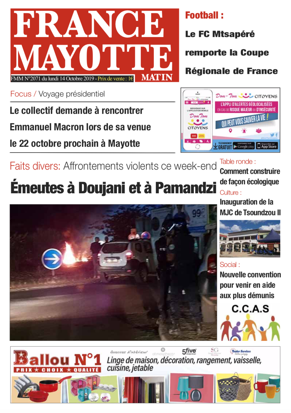 France Mayotte Lundi 14 octobre 2019