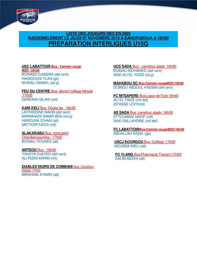 Football : Sélection U15G joueurs nés en 2005