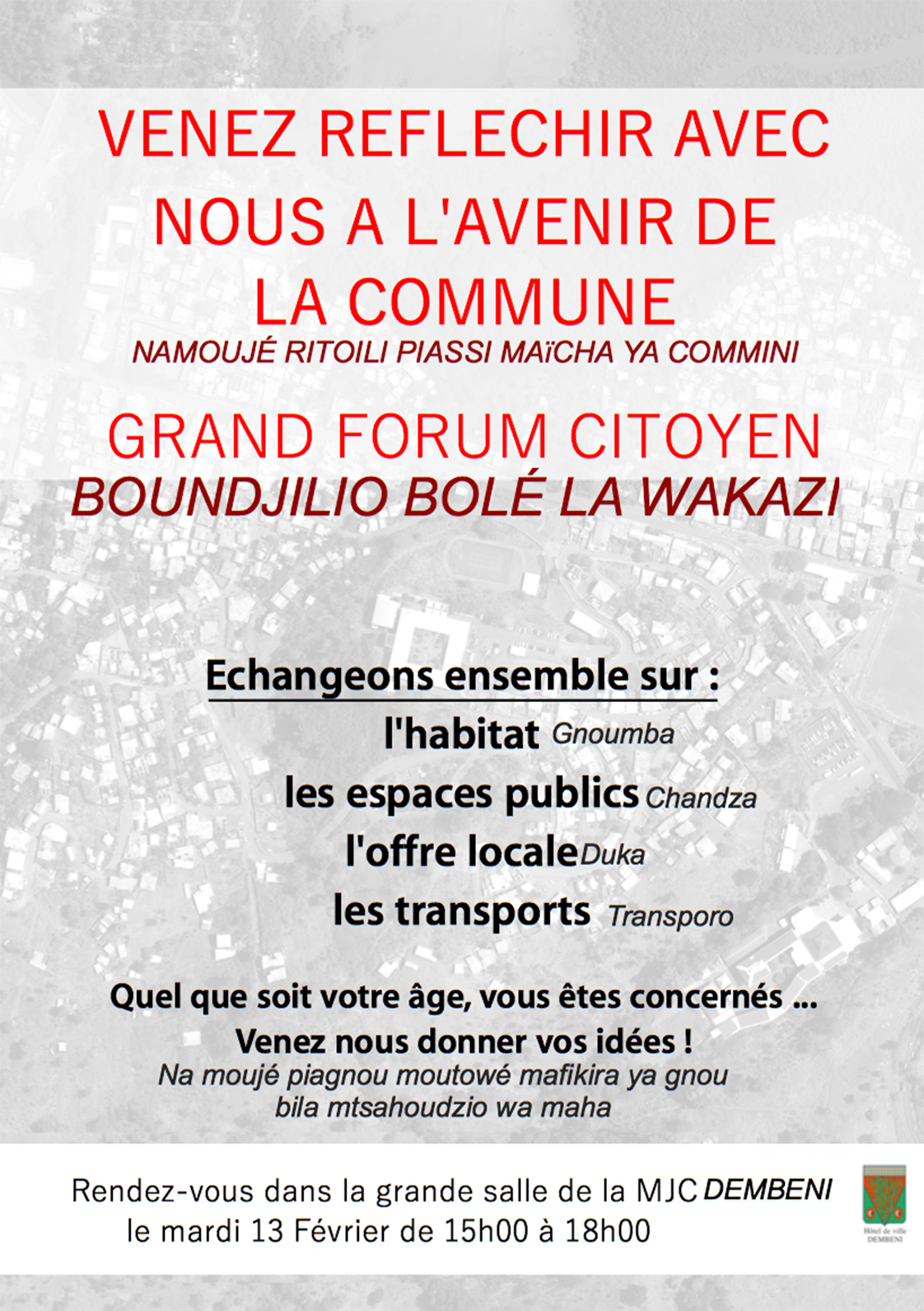 Etude sur l’aménagement des villages de Dembéni et Iloni : les habitants sont appelés à s’exprimer
