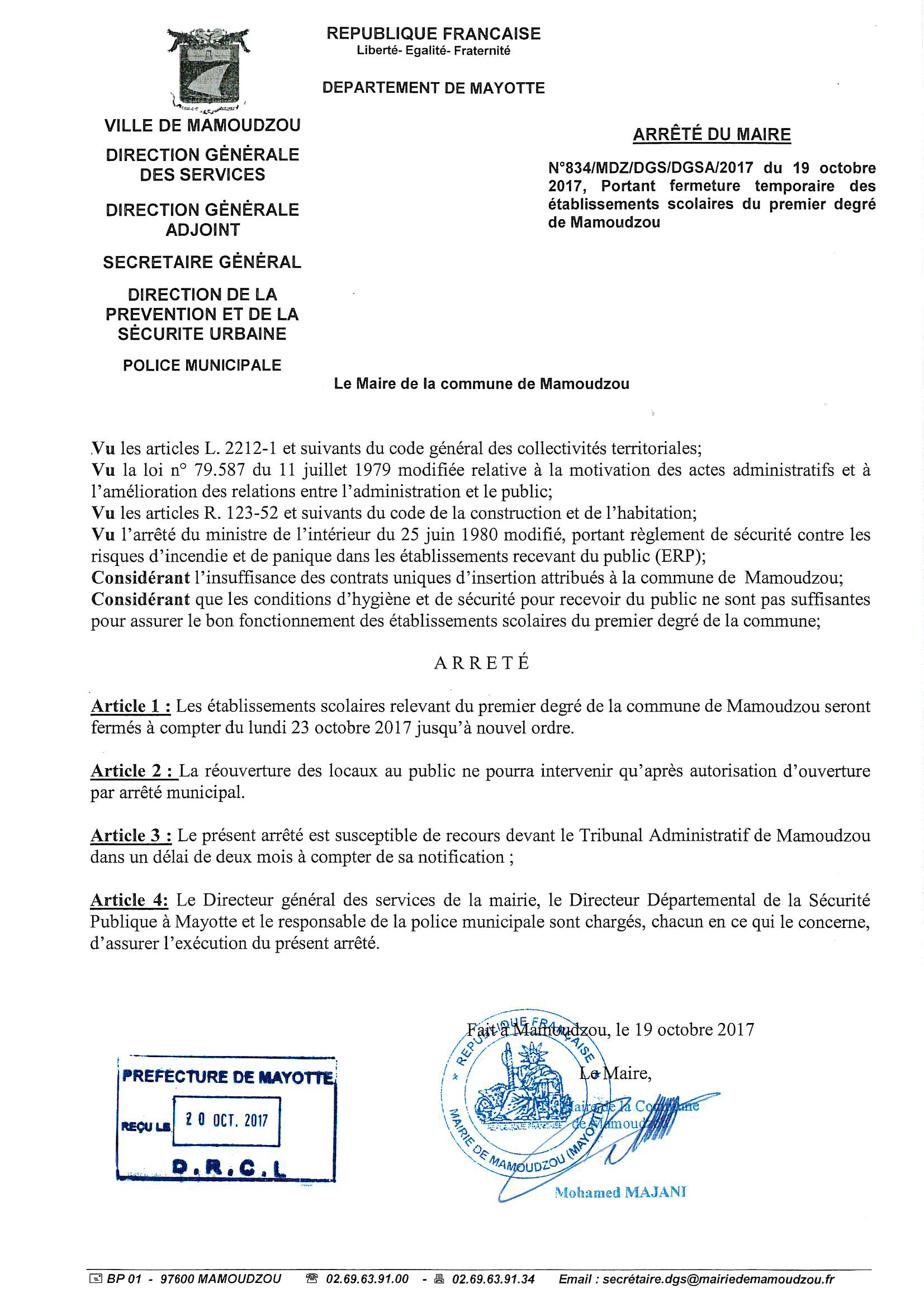 Suite à la baisse des contrats aidés, toutes les écoles de Mamoudzou seront temporairement fermées