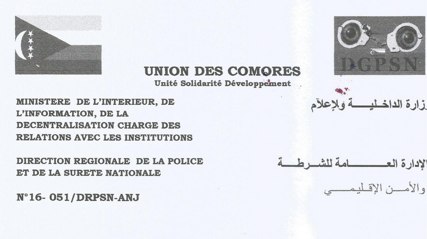 Une instruction du Ministre de l’Interieur comorien