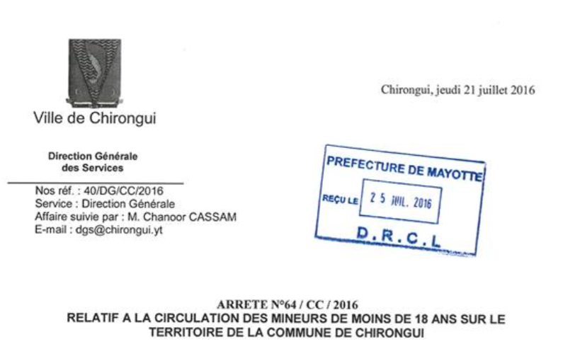 Couvre-feu instauré à Chirongui