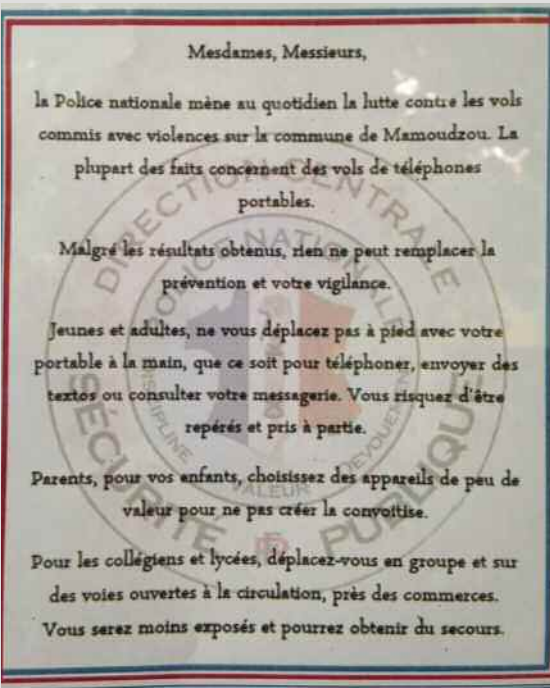 La police nationale appelle les citoyens mahorais à la vigilance