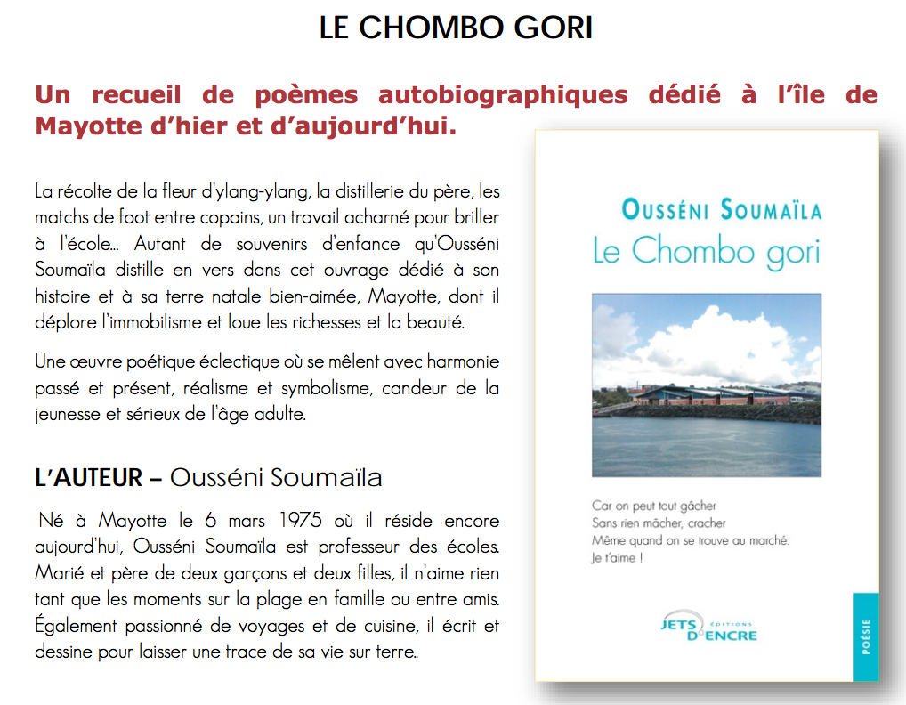Ousséni Soumaïla, auteur mahorais, publie le recueil de poèmes “Le Chombo gori”