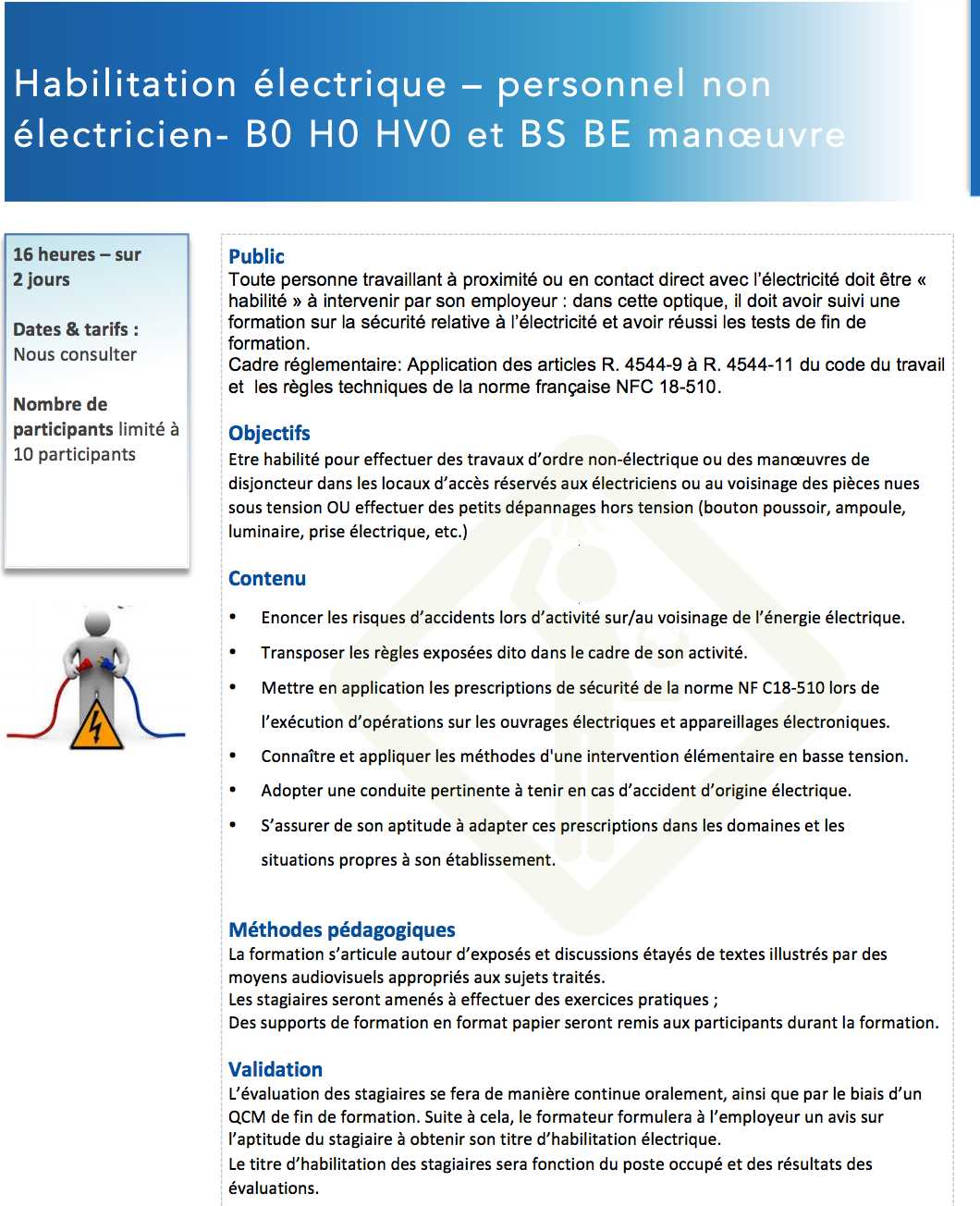 Formation Inter-entreprise pour l’habilitation électrique personnel non électricien