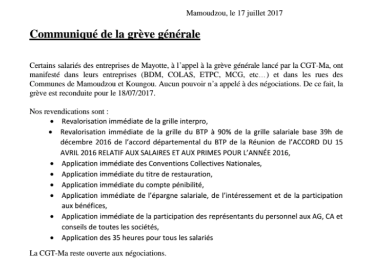 La grève générale lancée par la CGT Ma est reconduite