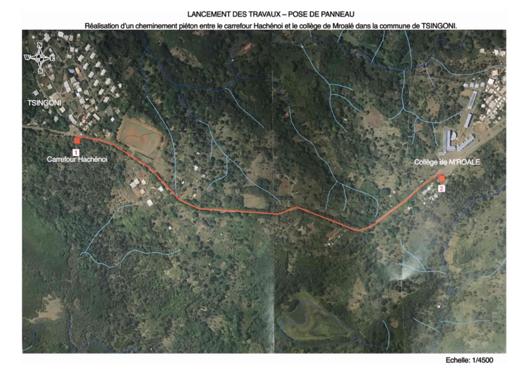 Réalisation d’un cheminement piéton entre le carrefour Hachénoi et le collège de Mroalé