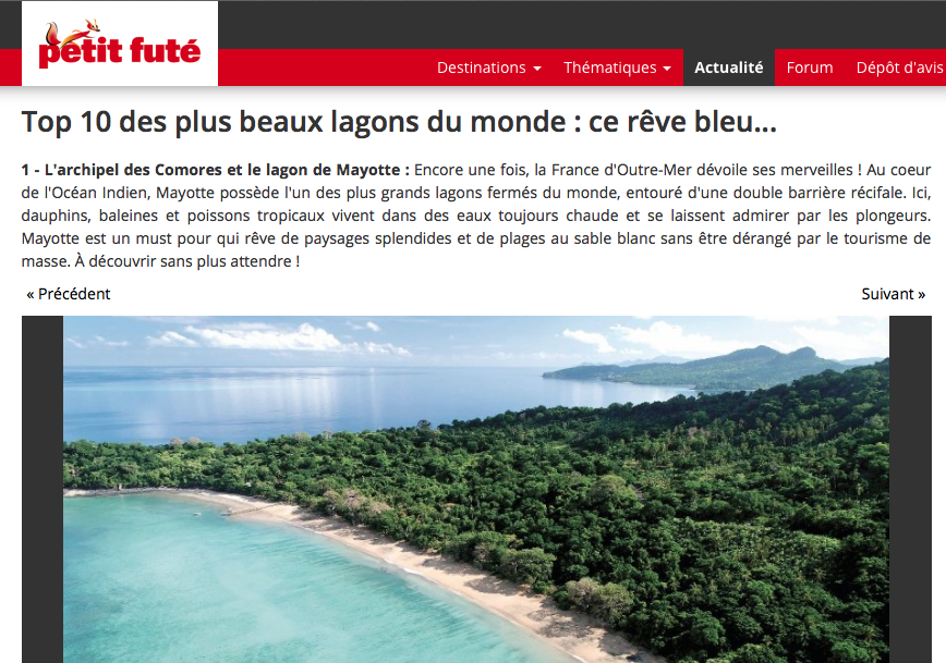 Petit Futé : le lagon de Mayotte et l’archipel des Comores en tête du Top 10 des plus beaux lagons du monde