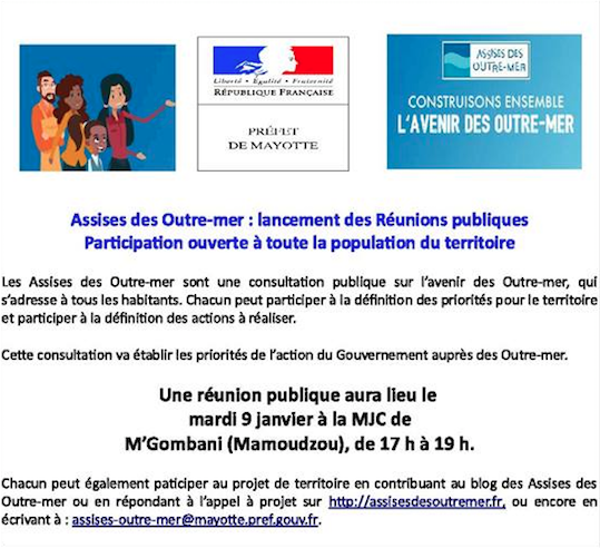 Assises des Outre-Mer : réunion publique à la MJC de Mgombani aujourd’hui