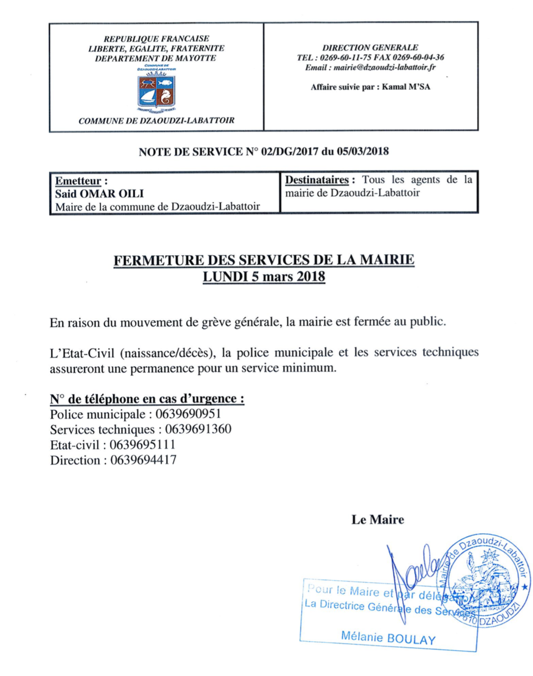 Fermeture des mairies et du conseil départemental jusqu’à nouvel ordre