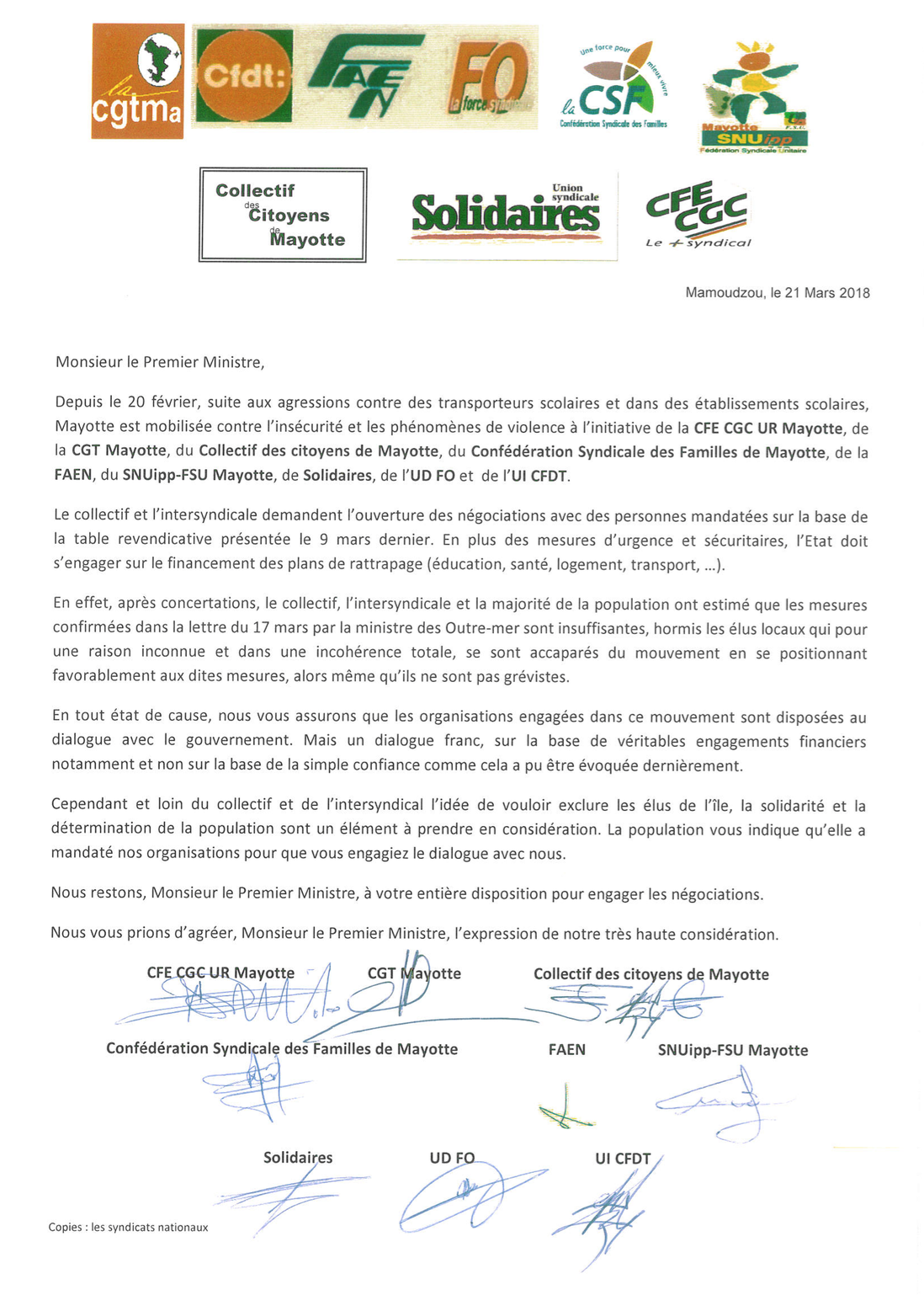 L’intersyndicale et le collectif écrivent au premier ministre