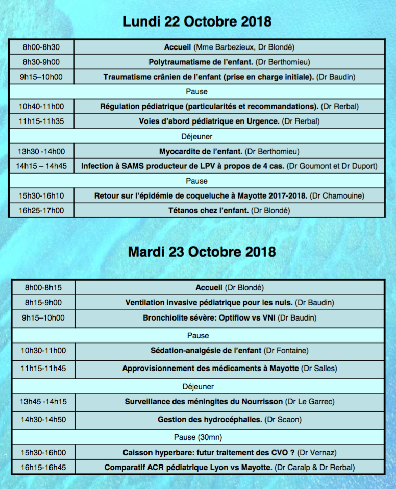 Quatrièmes journées mahoraises de réanimation pédiatrique