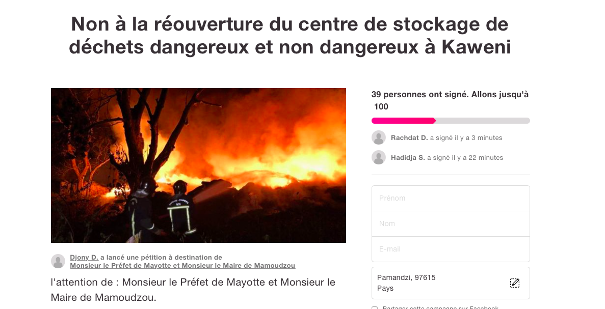 Une pétition contre la réouverture d’Enzo Recyclage à Kawéni