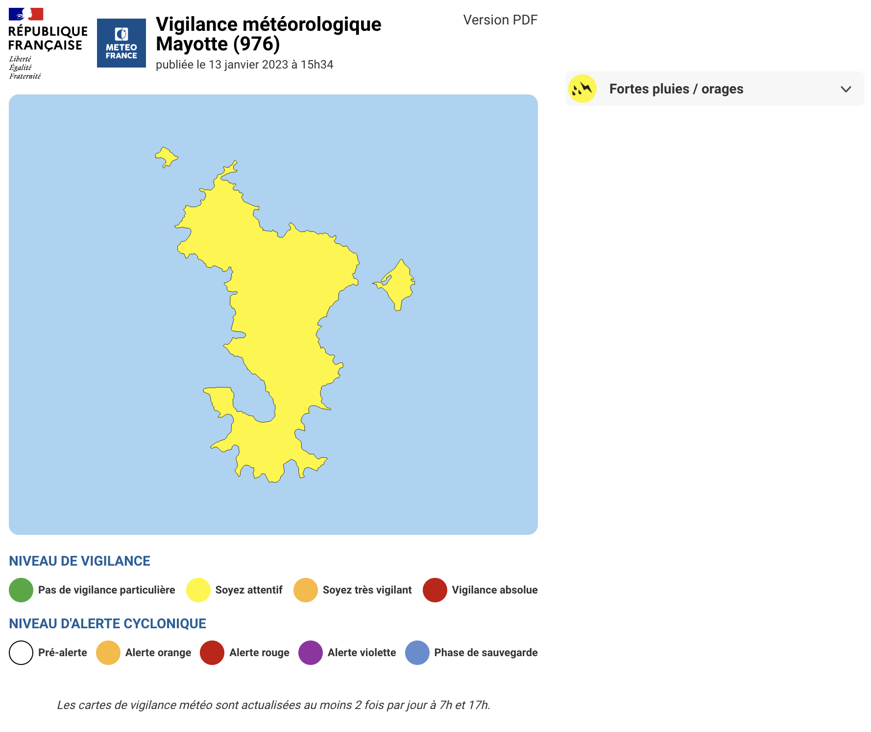 Mayotte vient d’être placée en vigilance forte pluie/orage