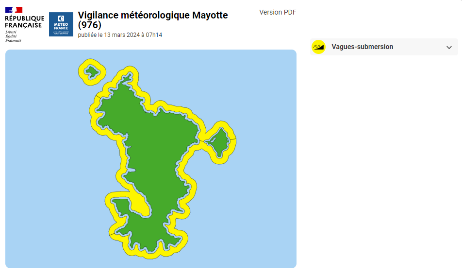 Mayotte en vigilance jaune vagues-submersion