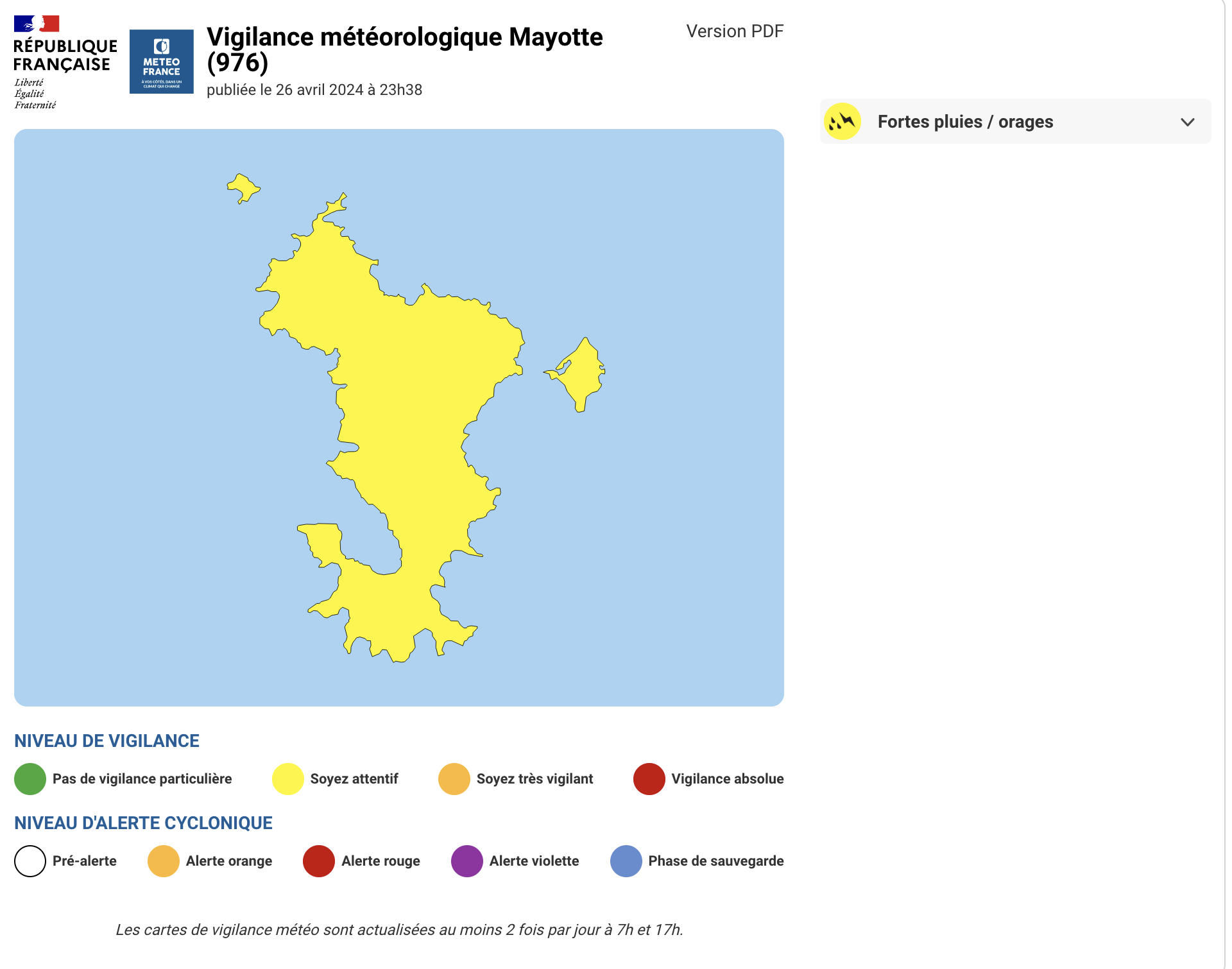 Vigilance Jaune “Soyez attentif” pour de fortes pluies