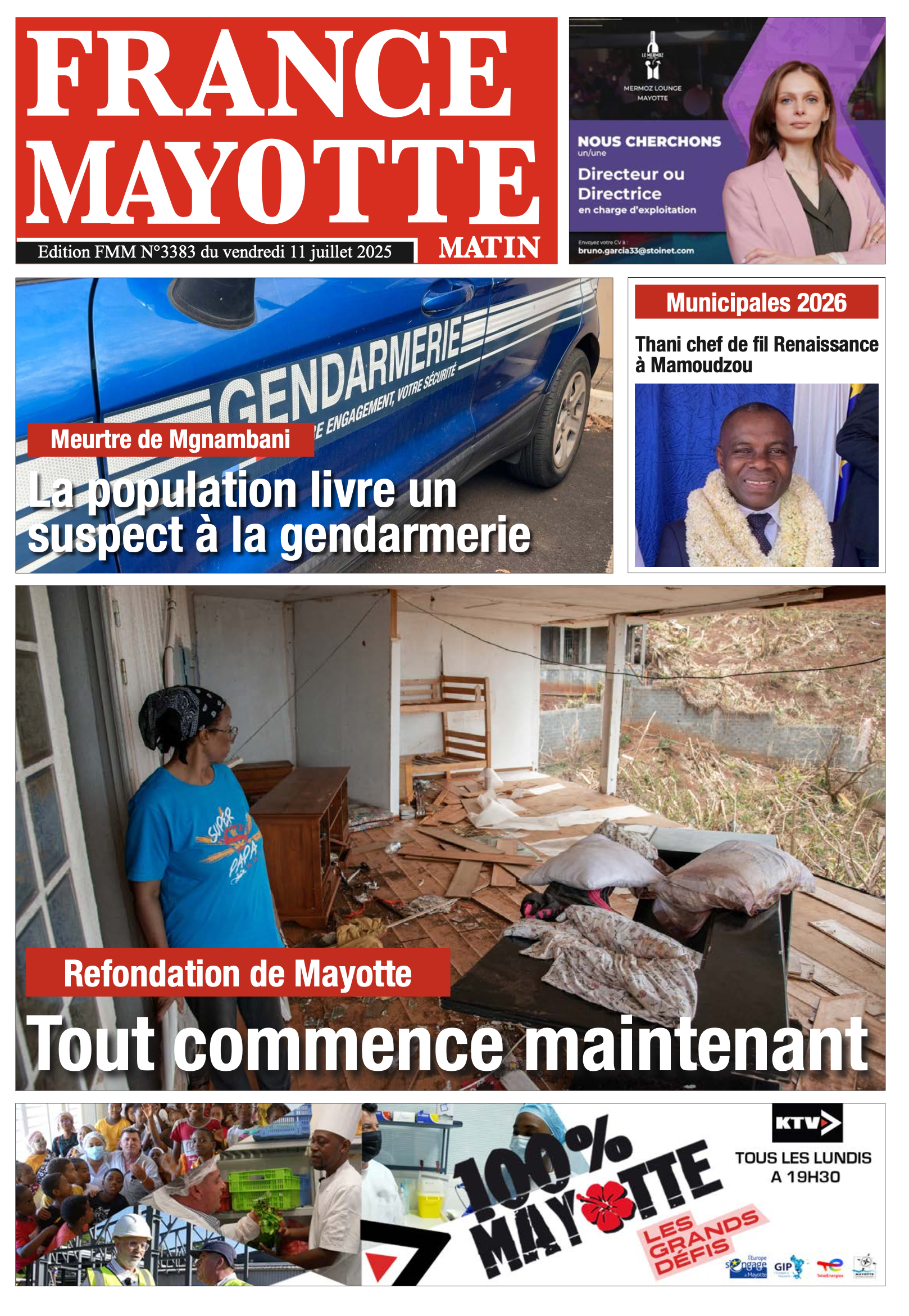 À la une de France Mayotte Matin aujourd’hui
