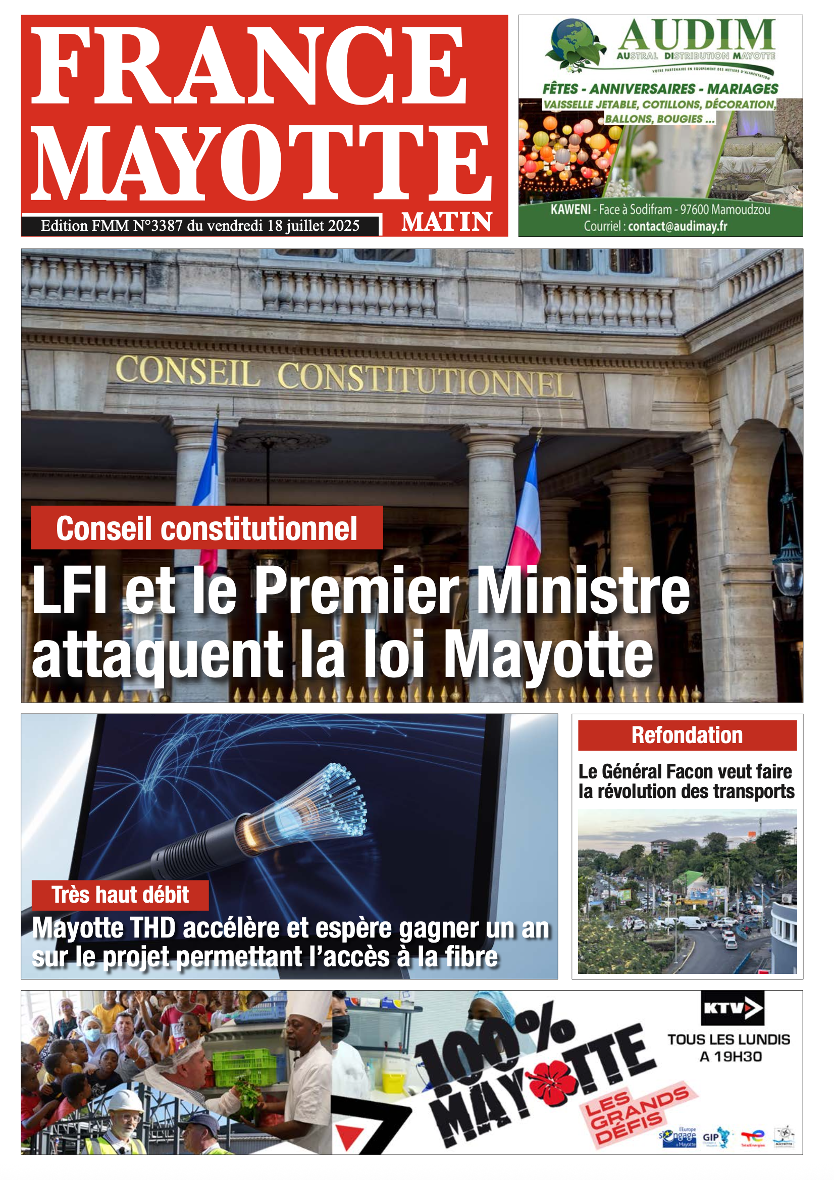 À la une de France Mayotte Matin aujourd’hui :