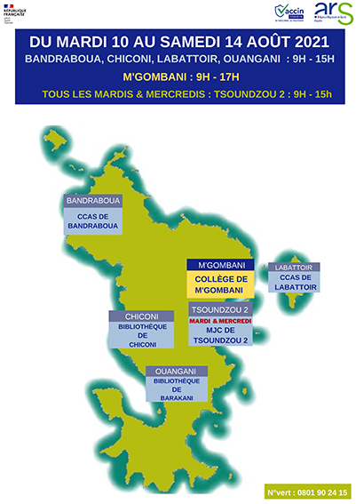 Carte des centres de vaccinations du 10 au 14 août