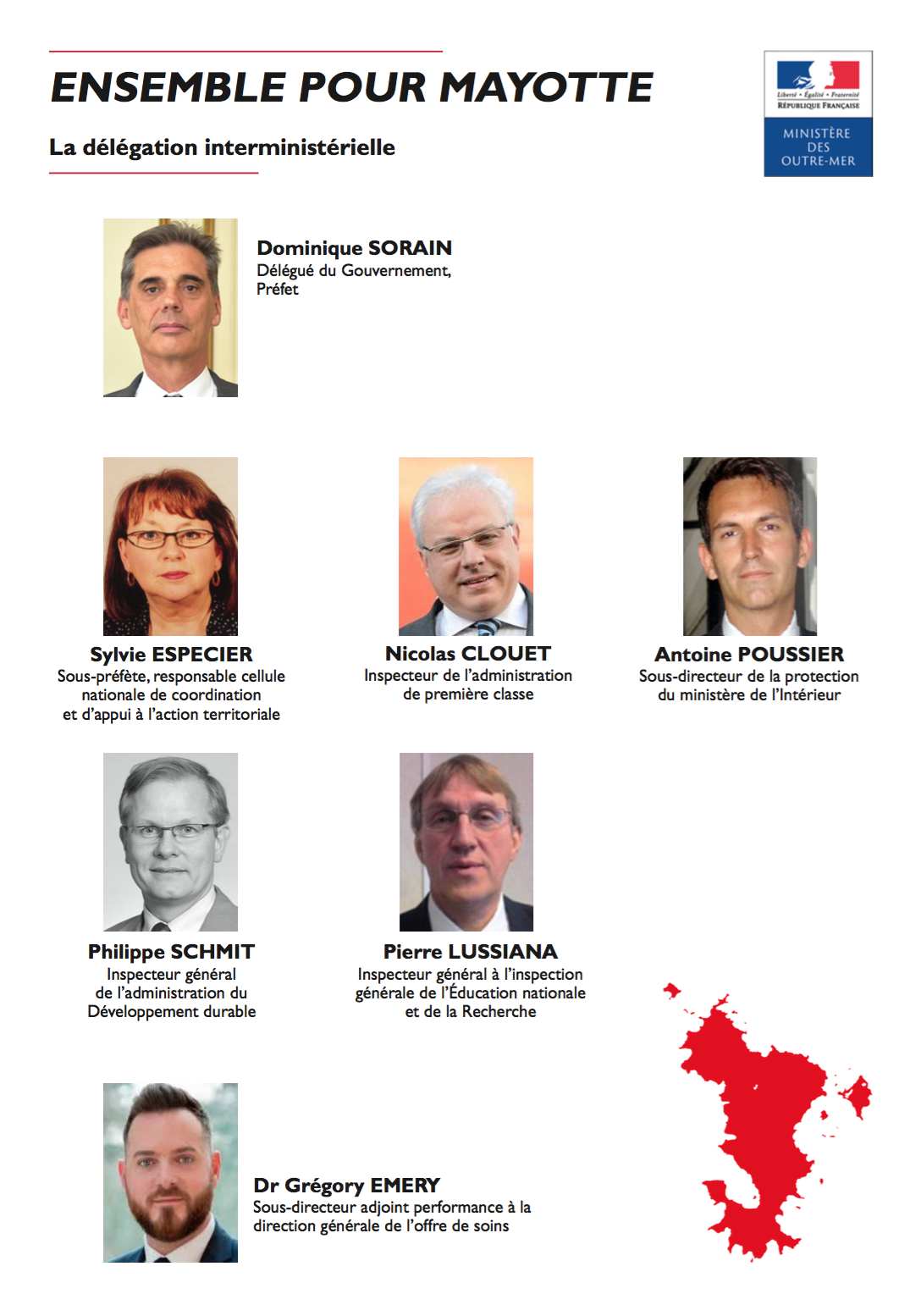 Trombinoscope de la délégation interministérielle “Ensemble pour Mayotte”