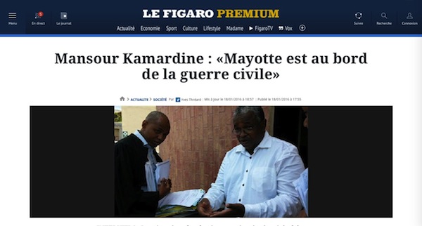 Interrogé par Le Figaro, Mansour Kamardine tire la sonnette d’alarme