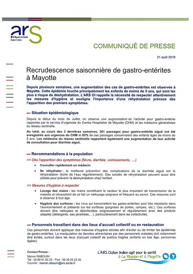 Les cas de gastro-entérites en hausse à Mayotte