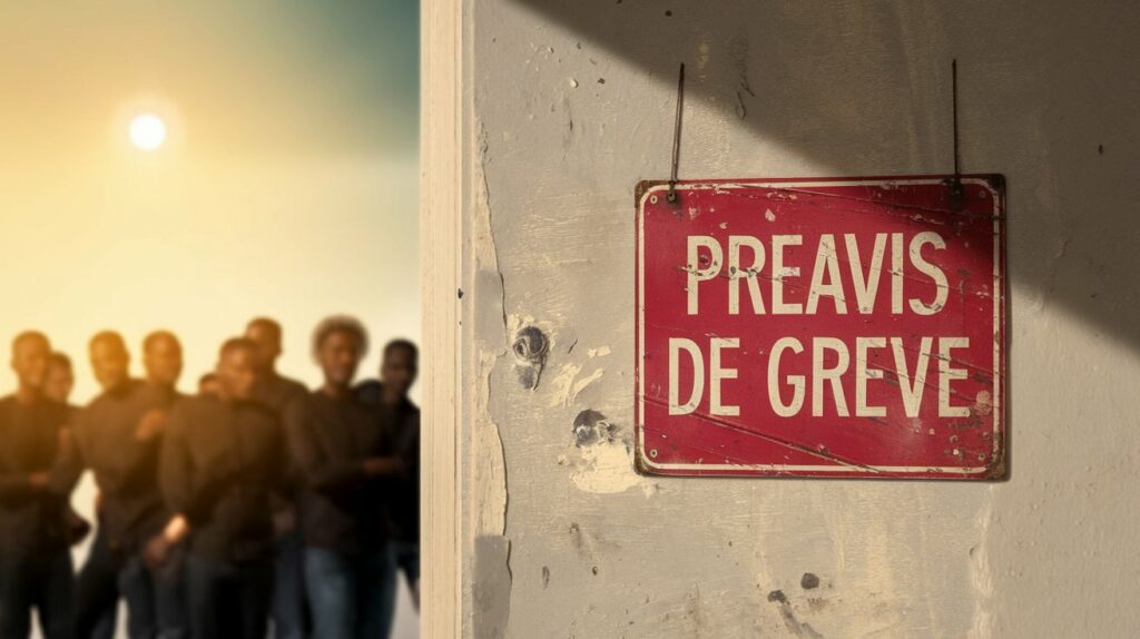 IA preavis de greve. a photo of a rectangular red sign with the text pr yvHe 05SRgqlgV5jtTbvoA 1 XbfwTdS66IkkyOUZf4ZA