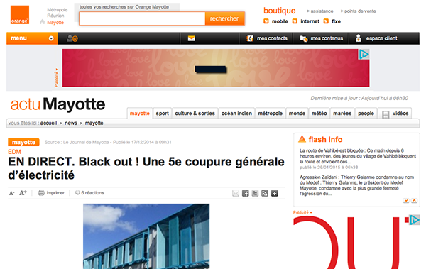 Un incident d’énergie électrique a causé la coupure de Orange