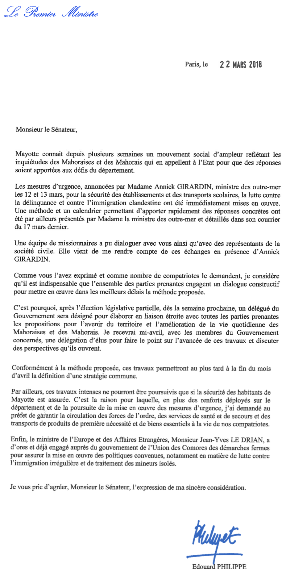 Le premier ministre fait plusieurs annonces dans une lettre destinée aux élus