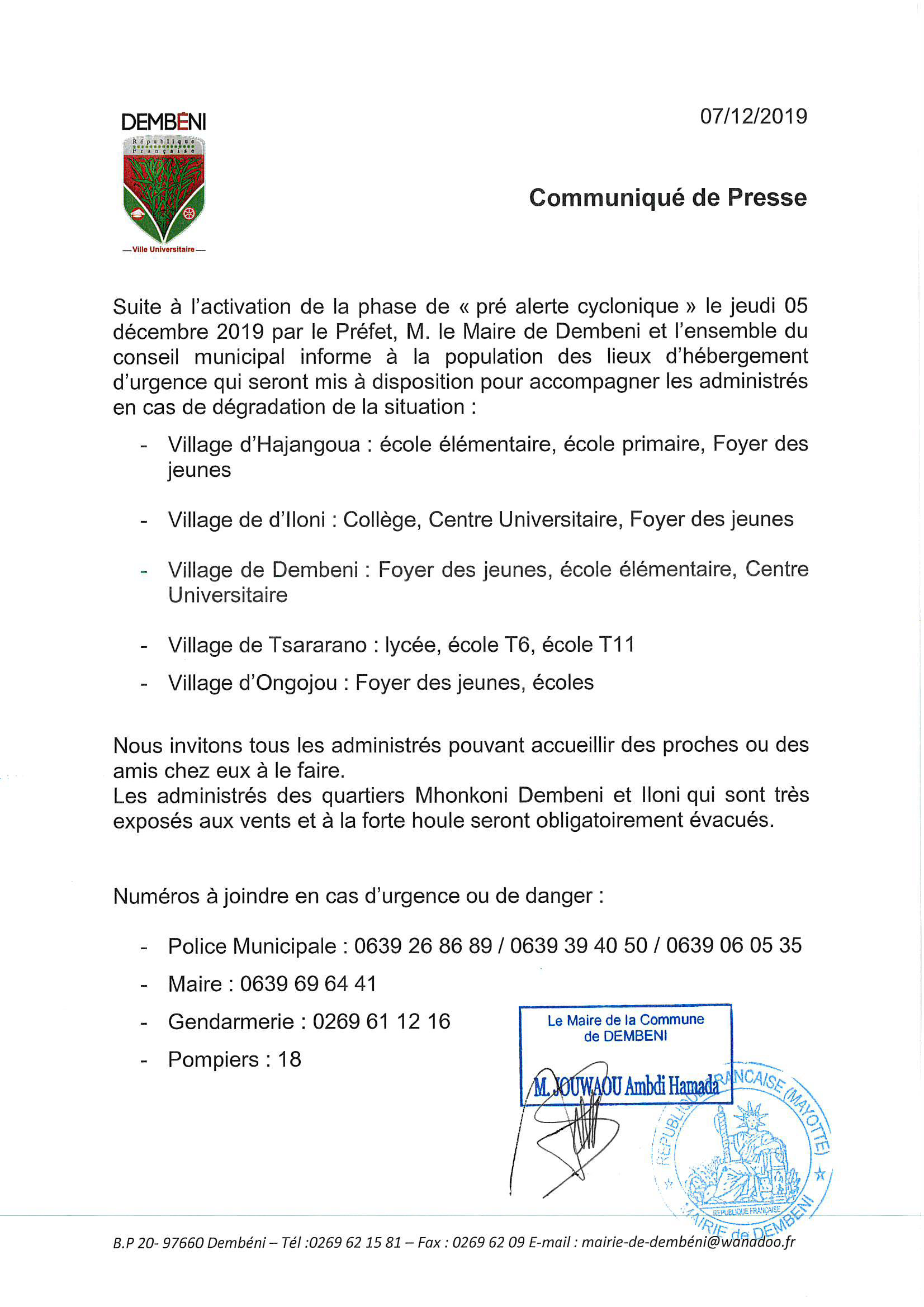 Dembeni informe la population des mesures mises en oeuvre