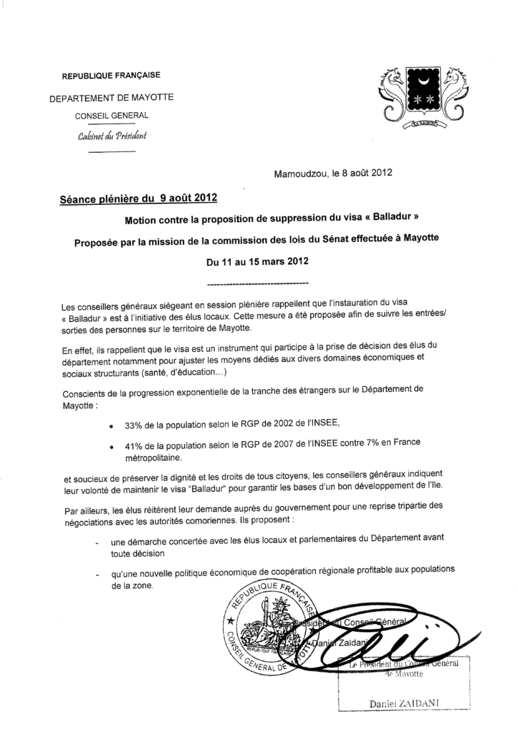 Motion contre Visa Balladur 2012