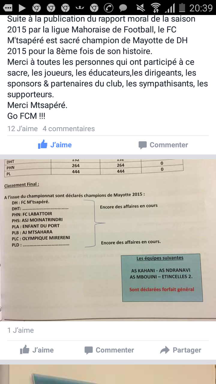 Foot / DH : FCM, champion de Mayotte 2015