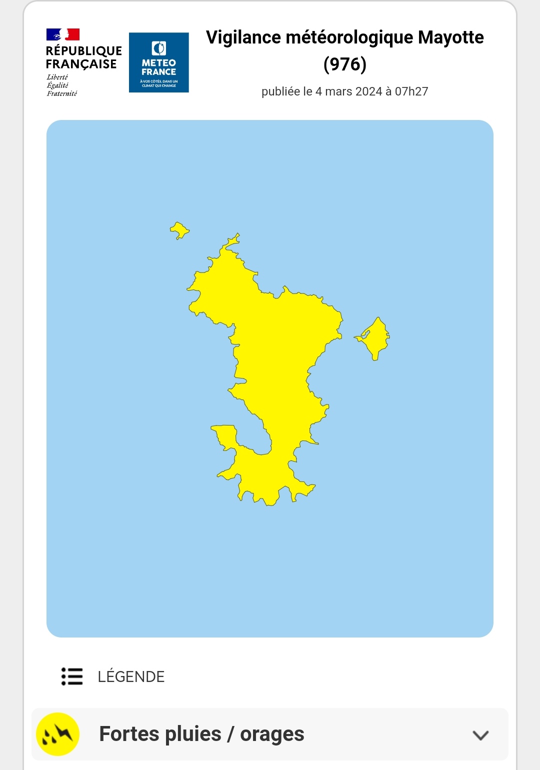 Mayotte passe en vigilance jaune
