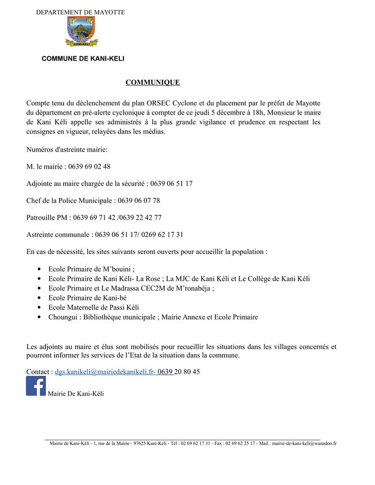 Kani-keli informe les habitants des mesures mises en oeuvre pour la population
