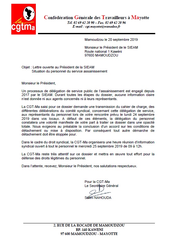 lettre ouverte de le CGT Ma