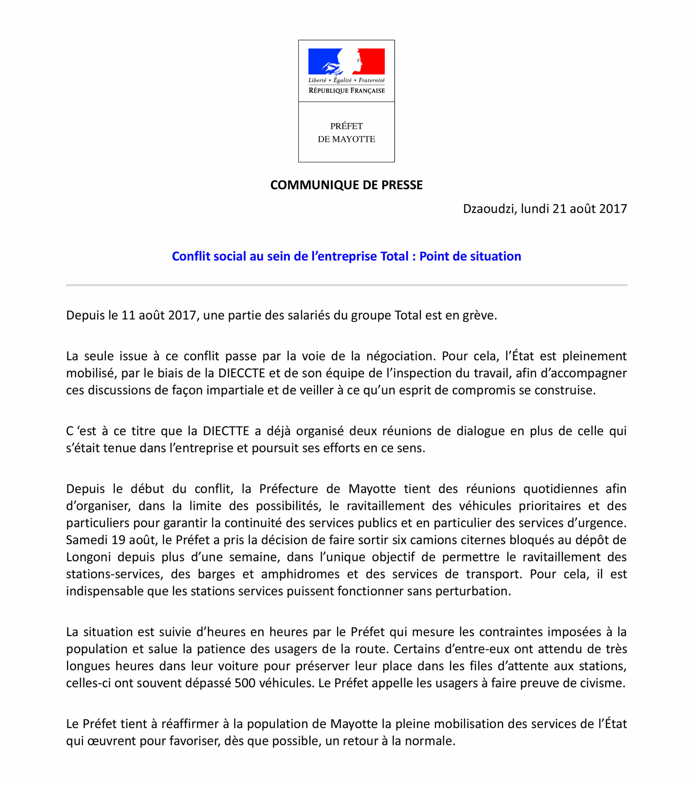 La préfecture s’exprime sur le conflit Total