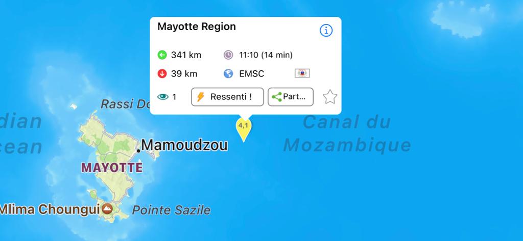 Urgent : Séisme de magnitude 4,1 à Mayotte