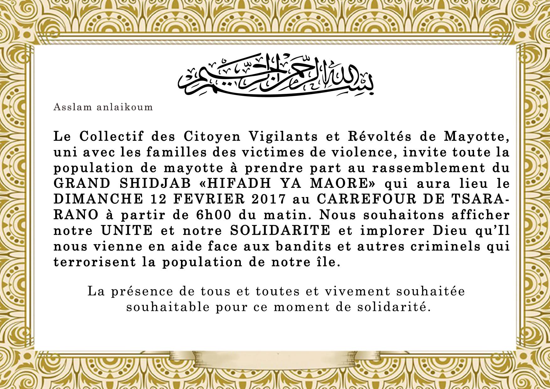 Grand Shidjab “Hifadh ya maore”? dimanche prochain