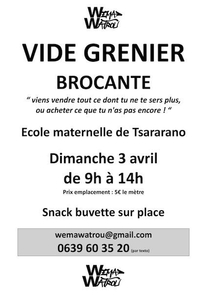 Vide-grenier / brocante le 3 avril à Tsararano
