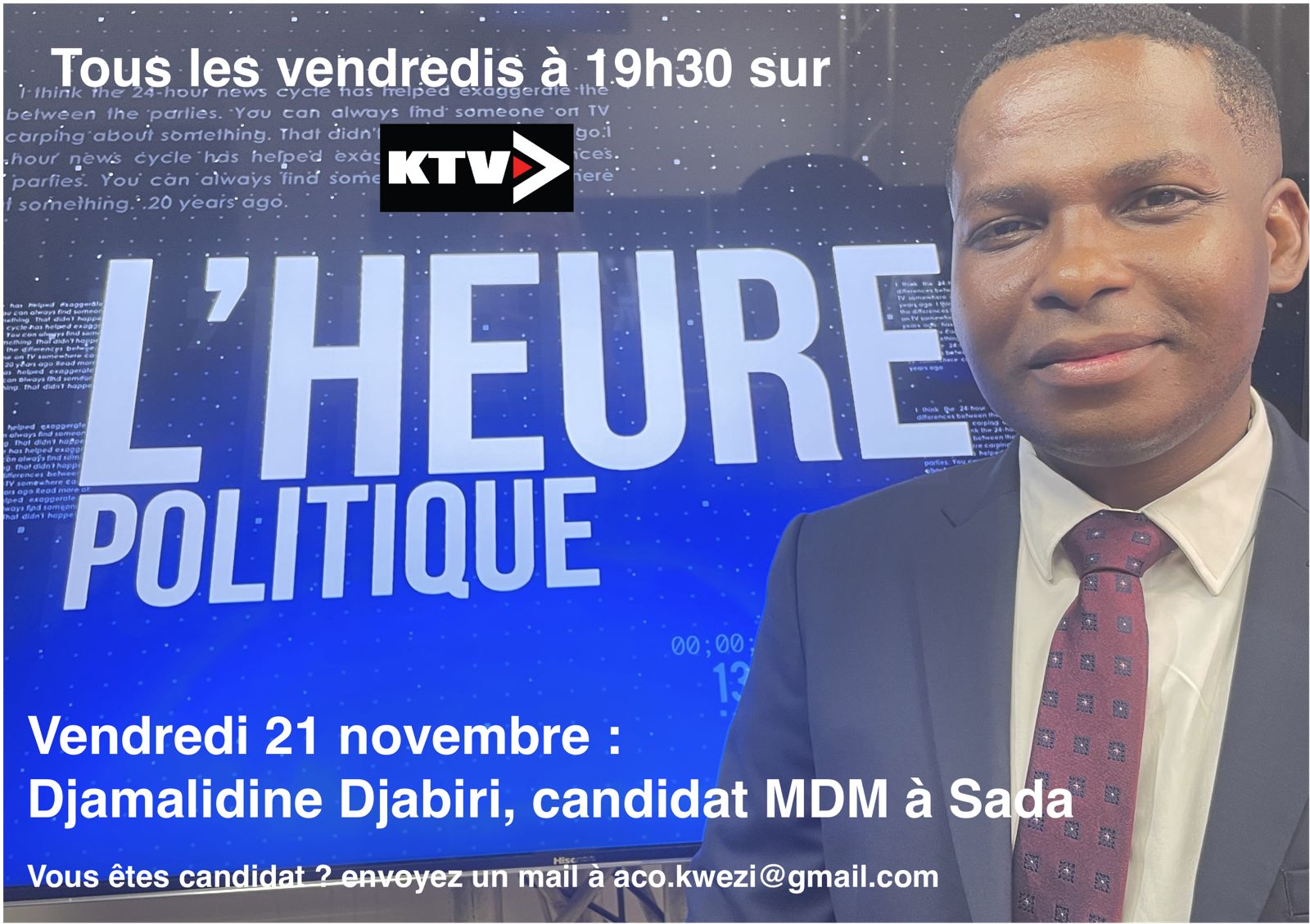 KTV reçoit ce soir le candidat MDM à la Mairie de Sada
