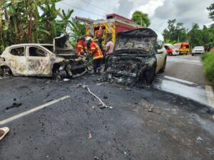 accident de la route à Caroni, véhicule en feu à Tsimkoura