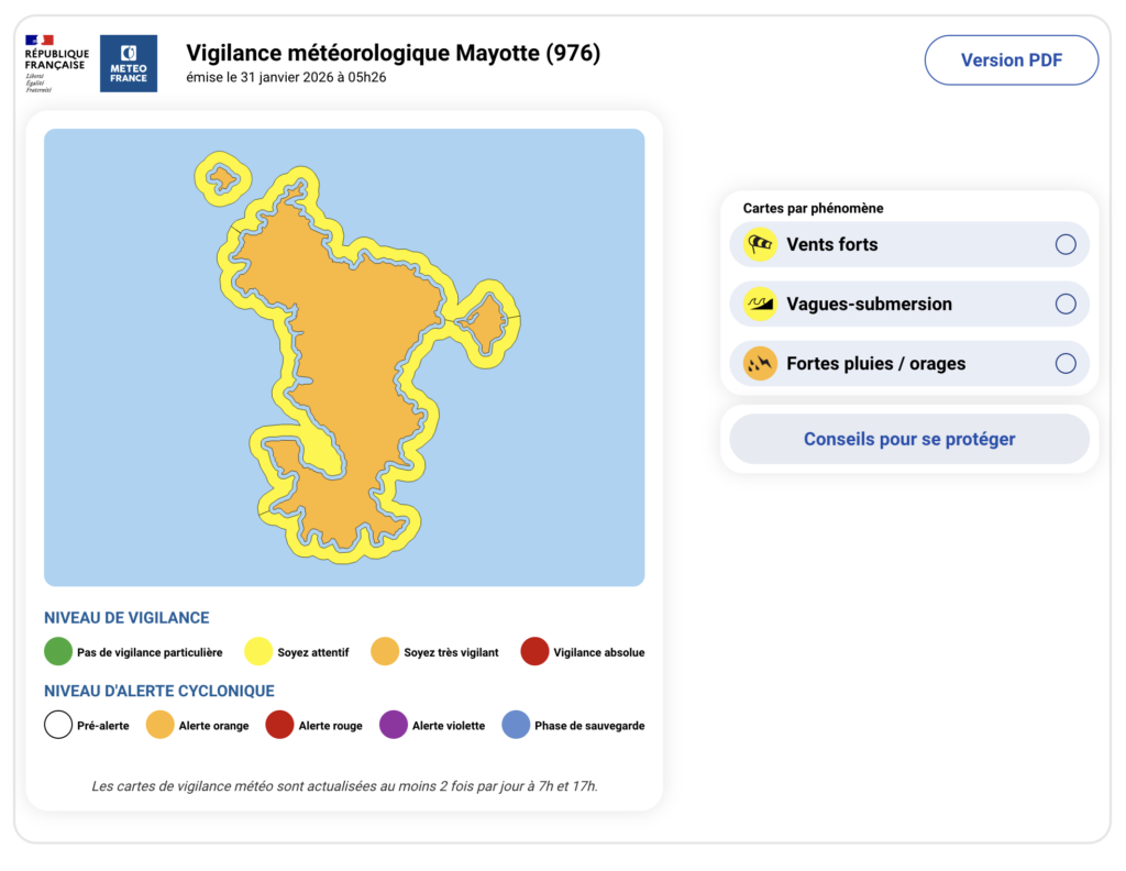 Mayotte placée en vigilance orange fortes pluies 1 Capture decran 2026 01 31 a 10.53.09