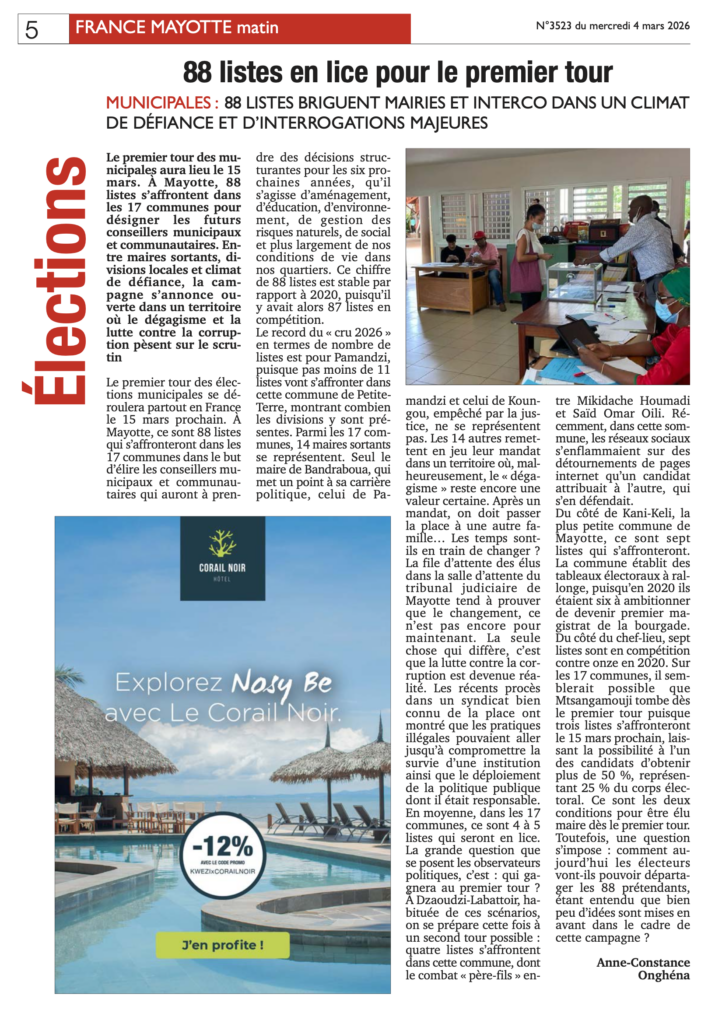 Votre France Mayotte Matin vient de paraître