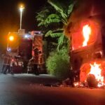 Un impressionnant incendie de semi-remorque en début de soirée...